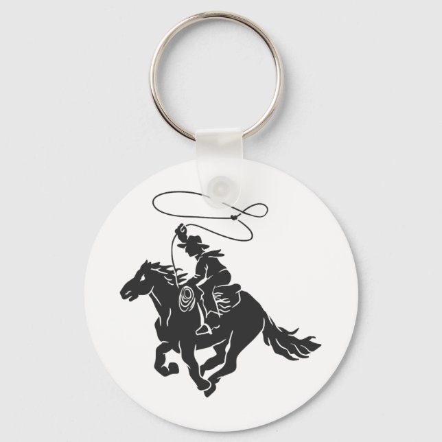 Cowboy on bucking horse running with lasso key ring (Front)