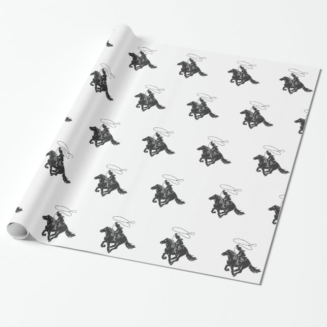 Cowboy on bucking horse running with lasso wrapping paper (Unrolled)