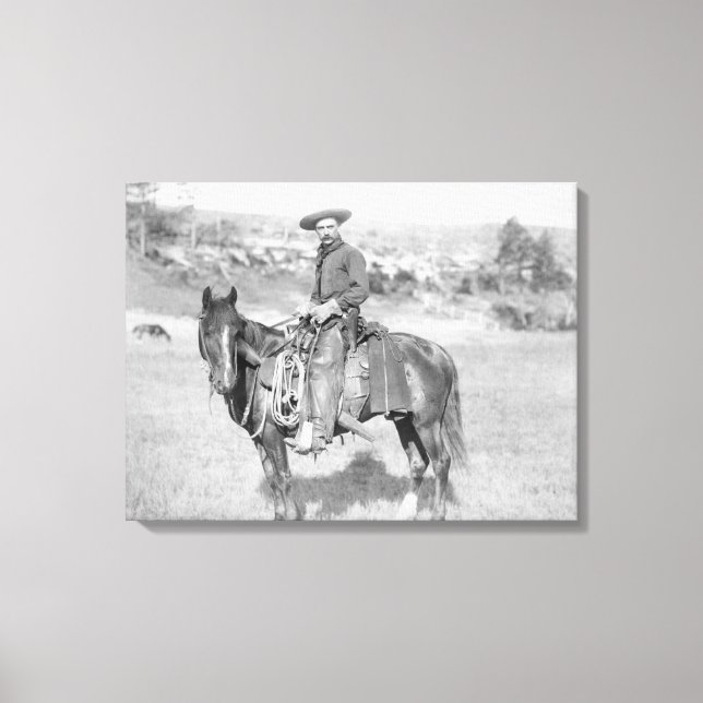 Cowboy on His Horse PhotographSouth Dakota Canvas Print (Front)