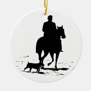 Cowboy On His Horse With His Dog Ornament