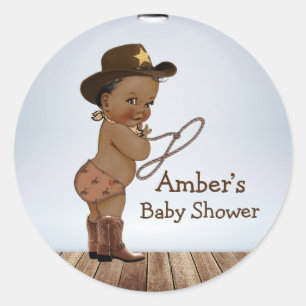 Cowboy On His Way Baby Shower  Classic Round Stick Classic Round Sticker
