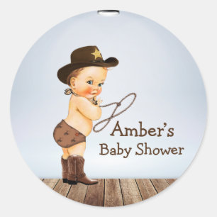 Cowboy On His Way Baby Shower  Classic Round Sticker