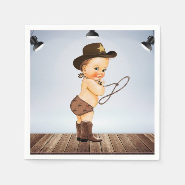 Cowboy On His Way Baby Shower  Napkin (Front)
