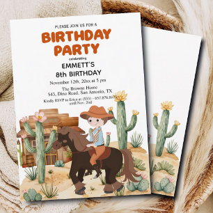 Cowboy on Horse 8th Birthday Party Invitation