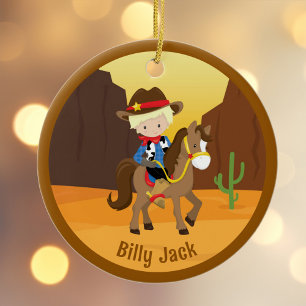 Cowboy on Horse Custom Western Kids Christmas Ceramic Tree Decoration