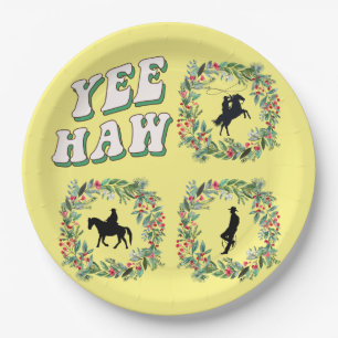 Cowboy on horse howdy y'all Boots yellow Paper Plate