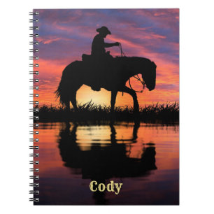 Cowboy on Horse in a Texas Sunset Personalise Name Notebook