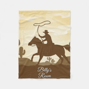 Cowboy On Horse Rodeo Roping Personalised Fleece Blanket