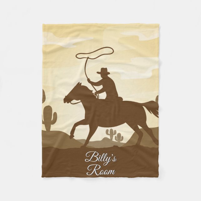 Cowboy On Horse Rodeo Roping Personalised Fleece Blanket (Front)