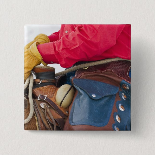 Cowboy on Horse wearing Leather Chaps 15 Cm Square Badge (Front)