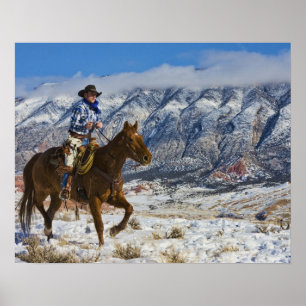 Cowboy on Horse wearing Leather Chaps 2 Poster