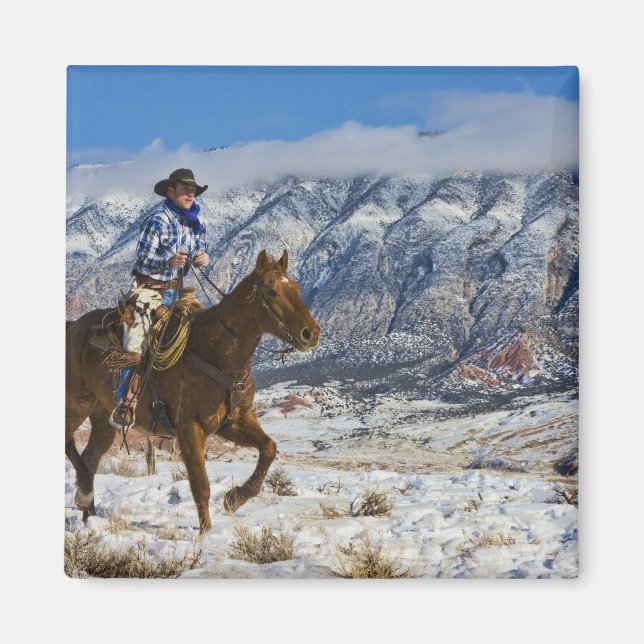 Cowboy on Horse wearing Leather Chaps Magnet (Front)