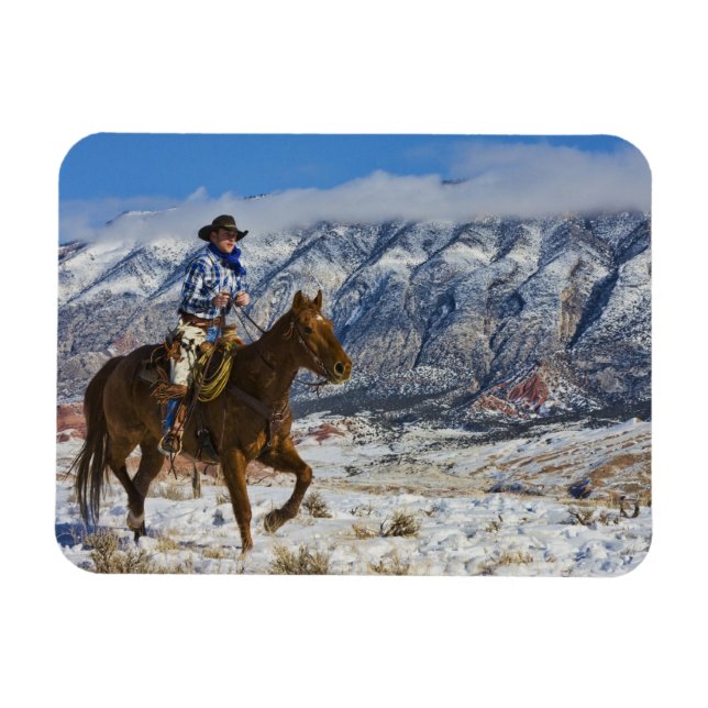 Cowboy on Horse wearing Leather Chaps Magnet (Horizontal)