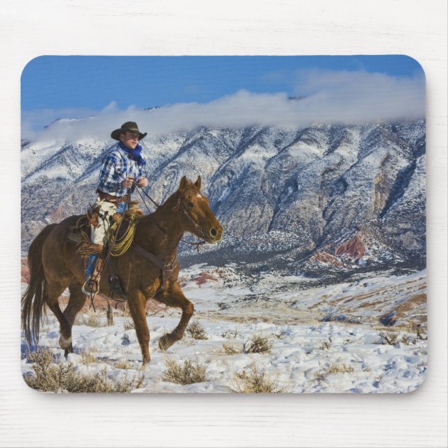 Cowboy on Horse wearing Leather Chaps Mouse Mat (Front)