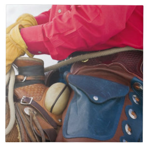 Cowboy on Horse wearing Leather Chaps Tile