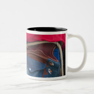 Cowboy on Horse wearing Leather Chaps Two-Tone Coffee Mug
