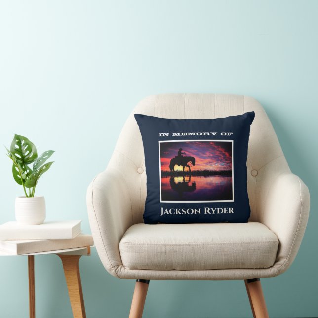 Cowboy on Horseback at Sunset Memorial Cushion (Chair)