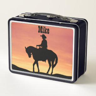 Cowboy on Horseback at Sunset Metal Lunch Box