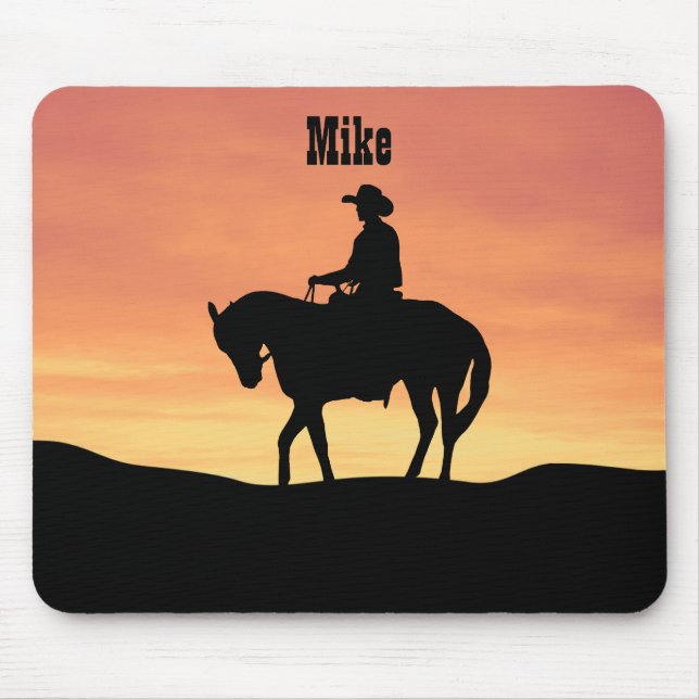 Cowboy on Horseback at Sunset Mouse Mat (Front)