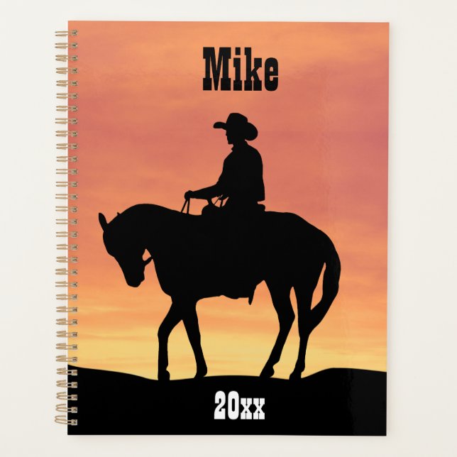 Cowboy on Horseback at Sunset Planner (Front)