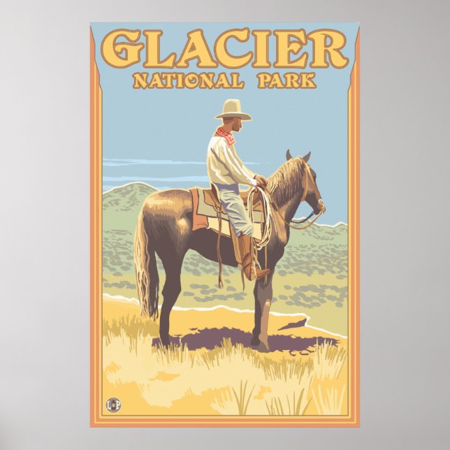 Cowboy on Horseback - Glacier National Park, MT Poster (Front)