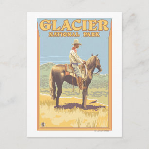 Cowboy on Horseback - Glacier National Park, Postcard