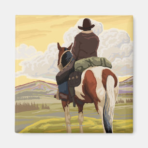Cowboy on Horseback Vintage Travel Poster Magnet