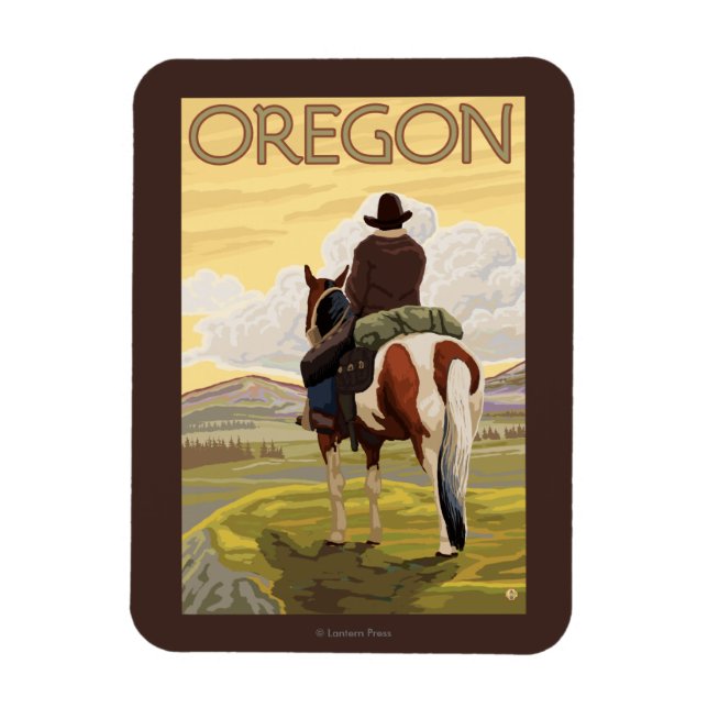 Cowboy on Horseback Vintage Travel Poster Magnet (Vertical)