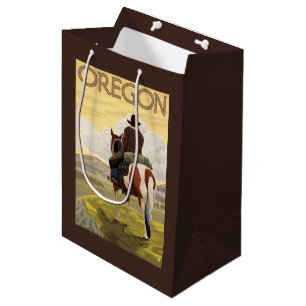 Cowboy on Horseback Vintage Travel Poster Medium Gift Bag