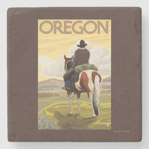 Cowboy on Horseback Vintage Travel Poster Stone Coaster