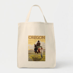 Cowboy on Horseback Vintage Travel Poster Tote Bag
