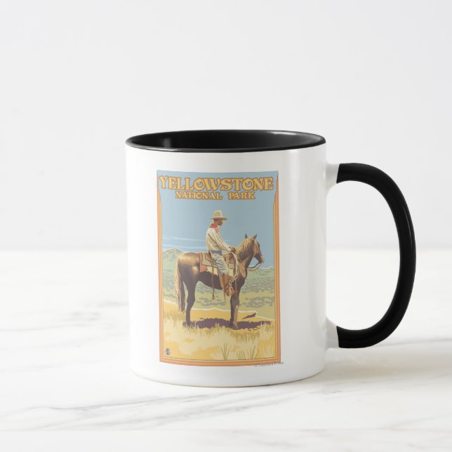 Cowboy on Horseback - Yellowstone National Mug (Right)
