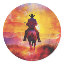 Cowboy on sunset ride sticker.