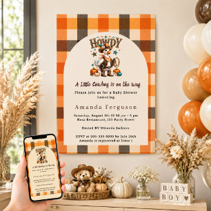 Cowboy on the way fall western goose Baby Shower Invitation
