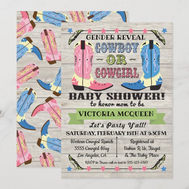 Cowboy or Cowgirl Baby Shower Gender Reveal Invitation (Front/Back)
