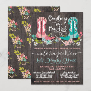 Cowboy or Cowgirl Baby Shower Gender Reveal Invitation