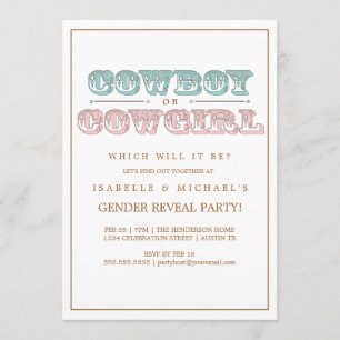 Cowboy or Cowgirl Country Baby Gender Reveal Party Invitation