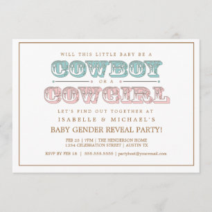 Cowboy or Cowgirl Country Baby Gender Reveal Party Invitation