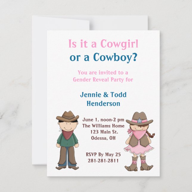 Cowboy or Cowgirl? Gender Reveal Party Invitation (Front)
