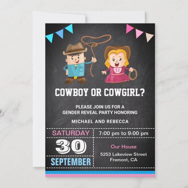 Cowboy or Cowgirl Gender Reveal Party Invitation (Front)