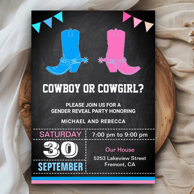 Cowboy or Cowgirl Gender Reveal Party Invitation (Creator Uploaded)