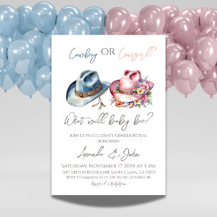 Cowboy or Cowgirl Hats Blue Pink Gender Reveal Invitation