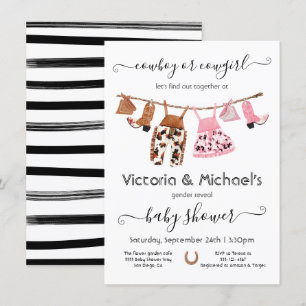 Cowboy or Cowgirl Reveal Clothesline Baby Shower Invitation