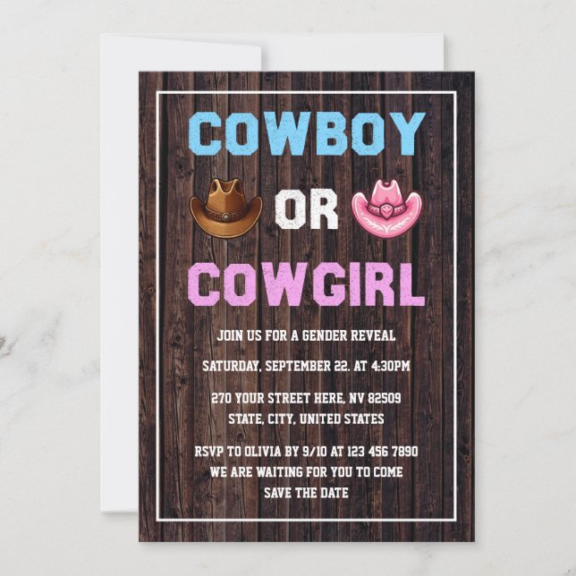 Cowboy or Cowgirl Western Gender Reveal Invitation (Front)
