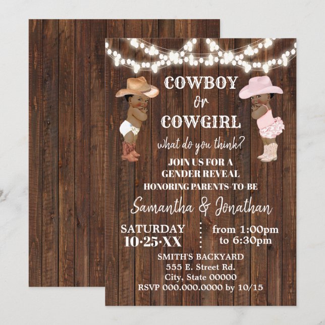 Cowboy or Cowgirl Western Gender Reveal Shower Invitation (Front/Back)