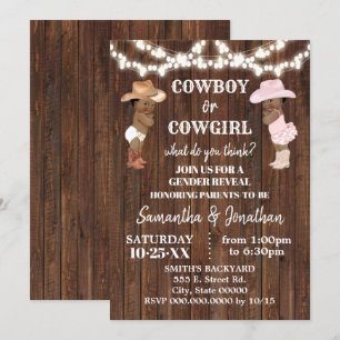 Cowboy or Cowgirl Western Gender Reveal Shower Invitation