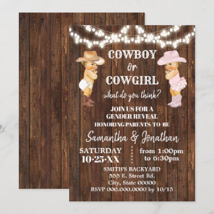 Cowboy or Cowgirl Western Gender Reveal Shower Invitation