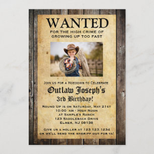 Cowboy Party Invitation   WANTED INVITATION