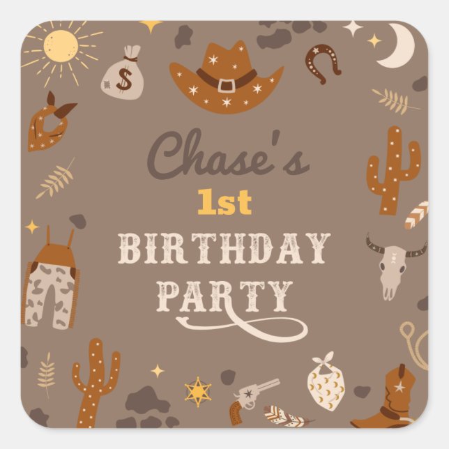 Cowboy Party Stickers | Western Party Stickers (Front)