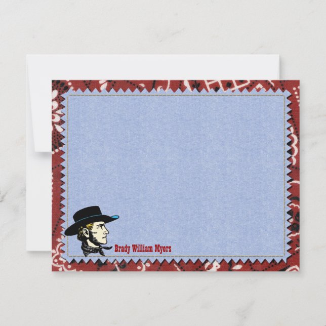 Cowboy Personalised Flat Note Cards (Front)